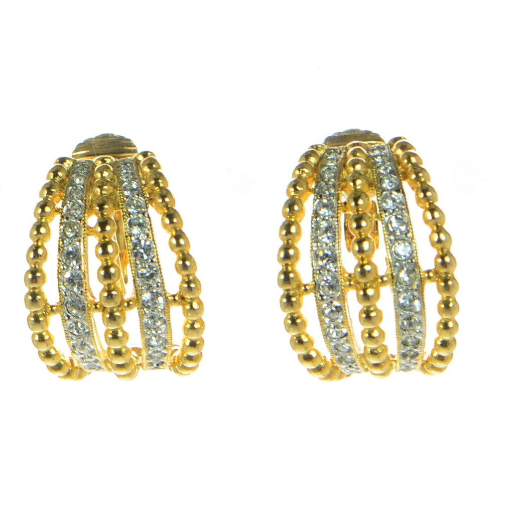 Kenneth Jay Lane Kjl Crystal Gold-Tone Texture Clip-On Earrings